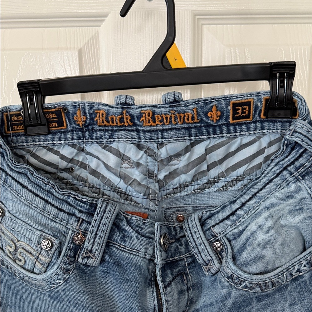 Rock Revival Light Blue Embroidered Waistband Jeans